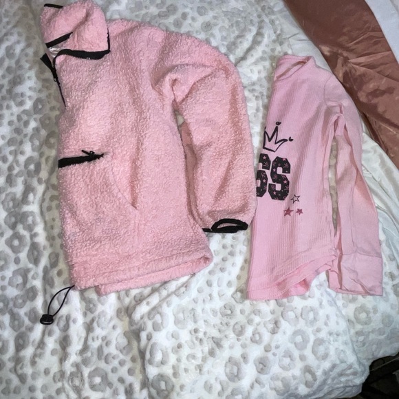 2pc*pink black Sherpa zipper pull over with pocket & thermal girl boss pink - Picture 6 of 7